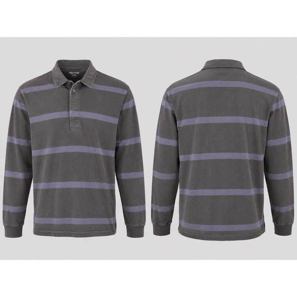 Madewell Rugby Shirt Mens XXL Black Blue GRAY Striped Long Sleeve Cotton